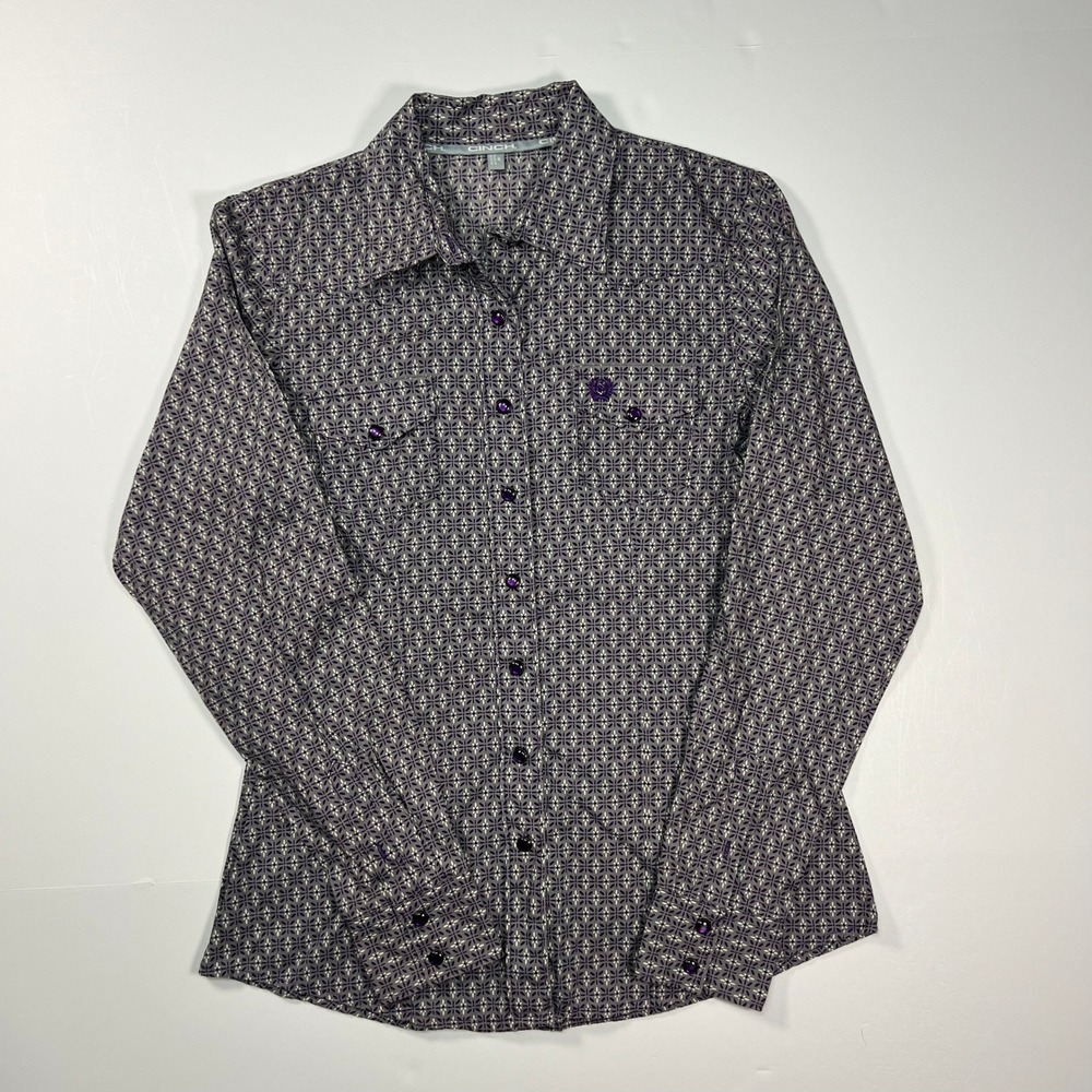 Cinch Western Shirt Womens Medium Purple Geometric Starburst Long Sleeve Button